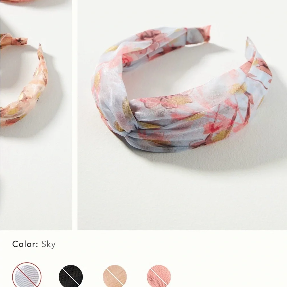 Anthropologie Floral Twist Headband in Light Blue, Pink & Gold NWOT - Picture 2 of 5